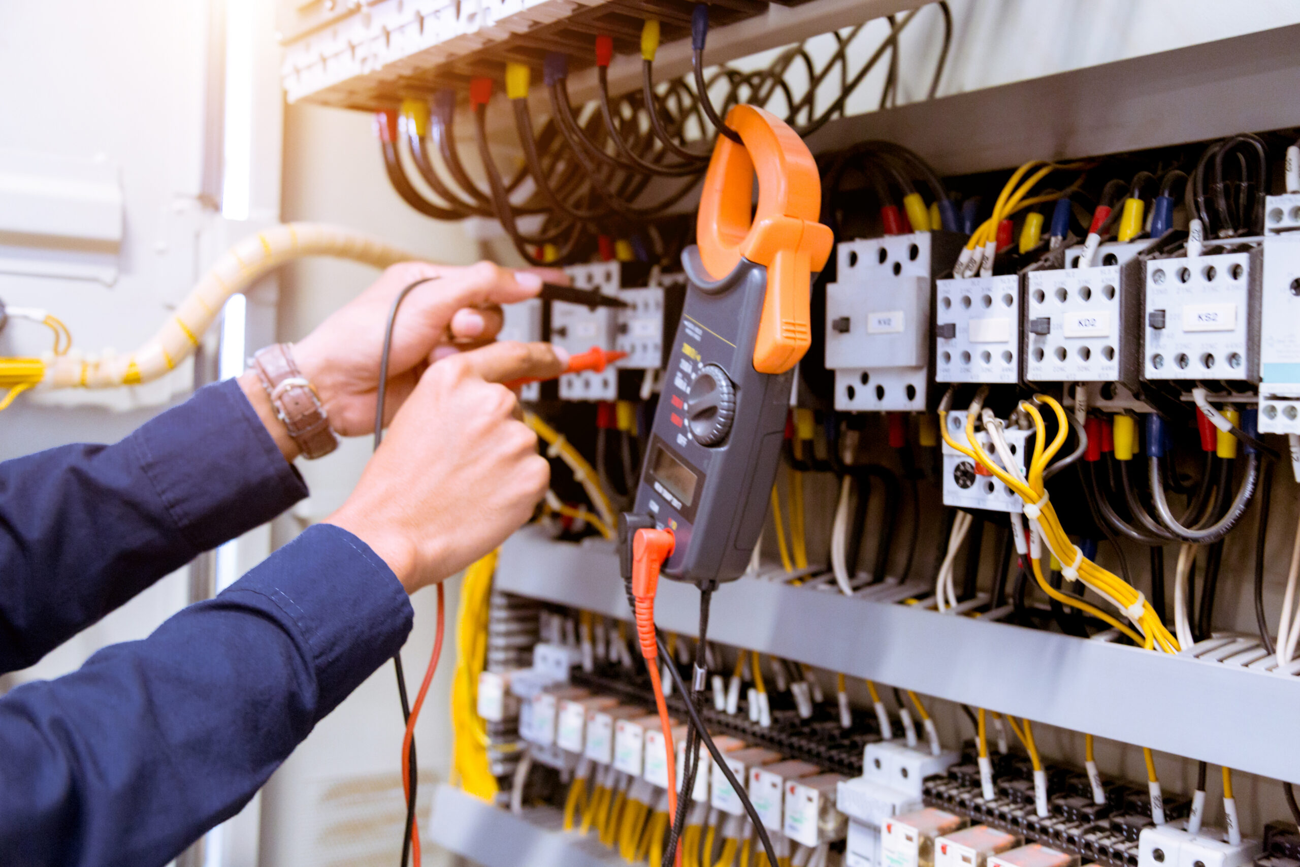 electrical worker working on circuits